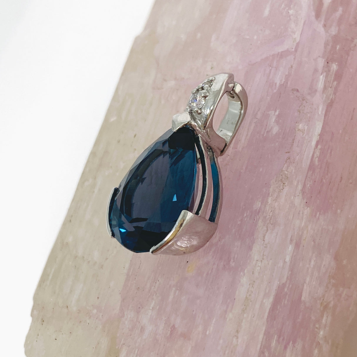 London Blue Topaz Teardrop Faceted Pendant with CZ HPGJ-09