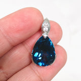 London Blue Topaz Teardrop Faceted Pendant with CZ HPGJ-09