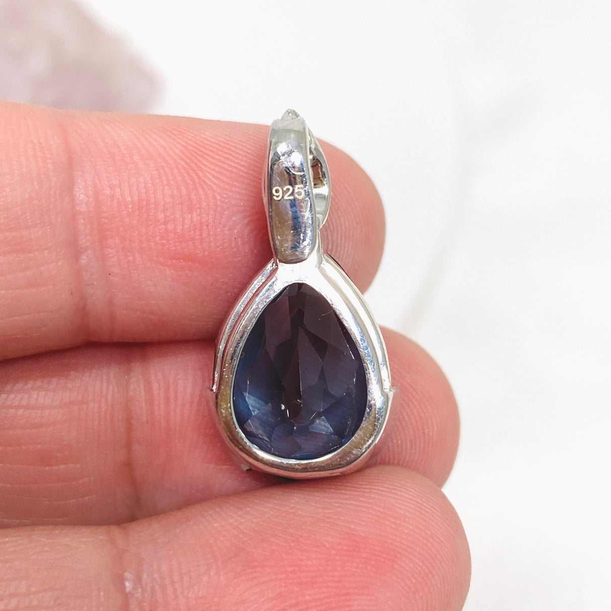 London Blue Topaz Teardrop Faceted Pendant with CZ HPGJ-09