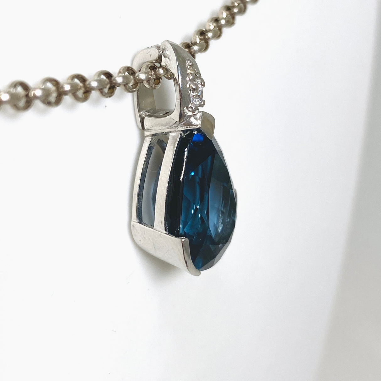 London Blue Topaz Teardrop Faceted Pendant with CZ HPGJ-09