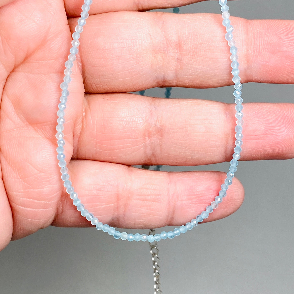 Micro Bead Necklace - Blue Chalcedony