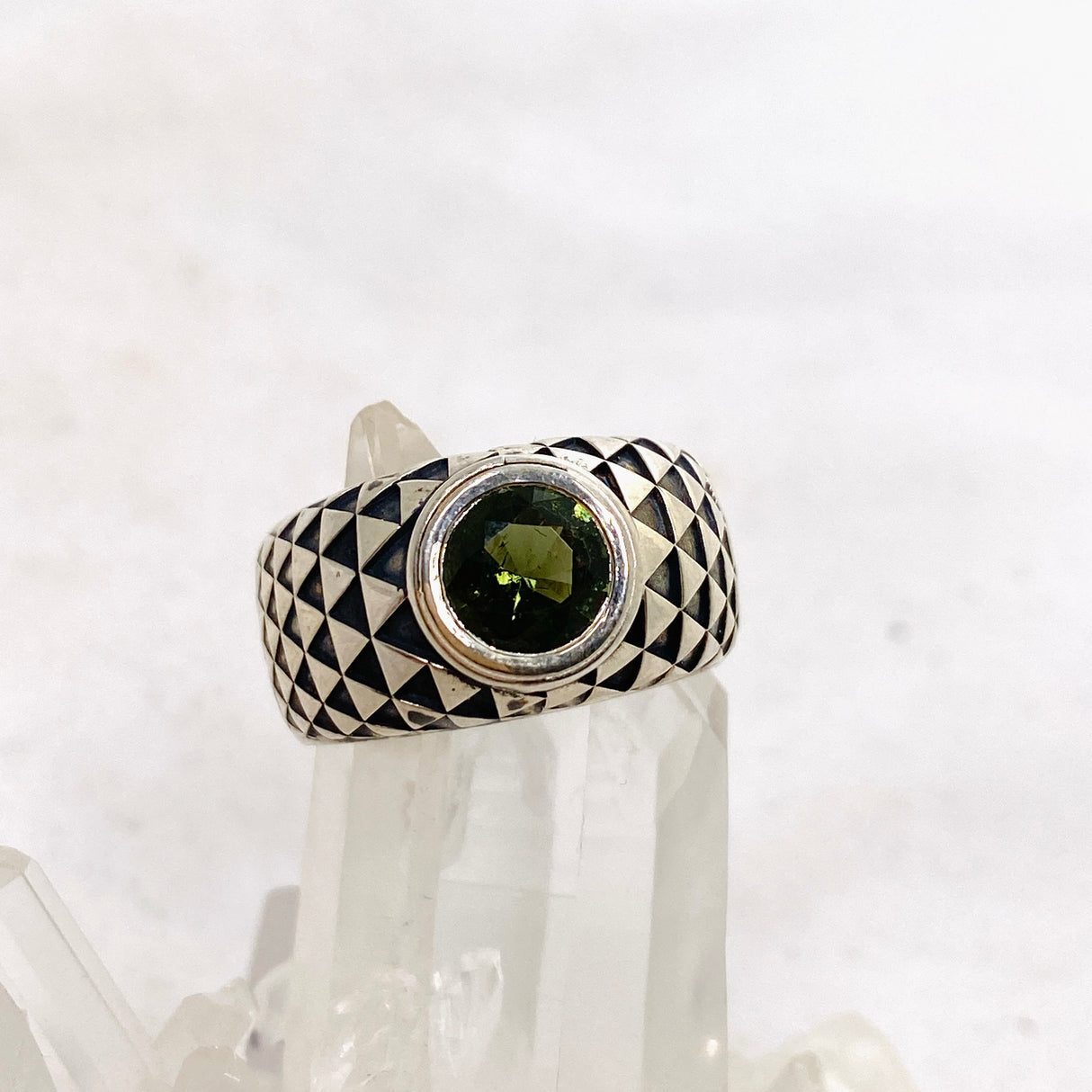 Moldavite Faceted Gemstone Ring IVMR-04