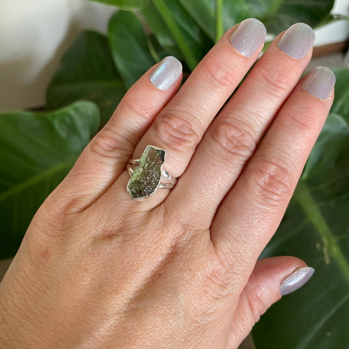 Moldavite Raw Split Band Ring Size 6 KRGJ3356