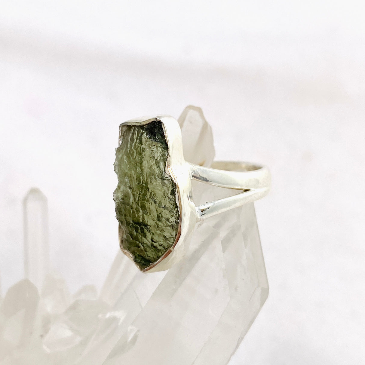 Moldavite Raw Split Band Ring Size 6 KRGJ3356