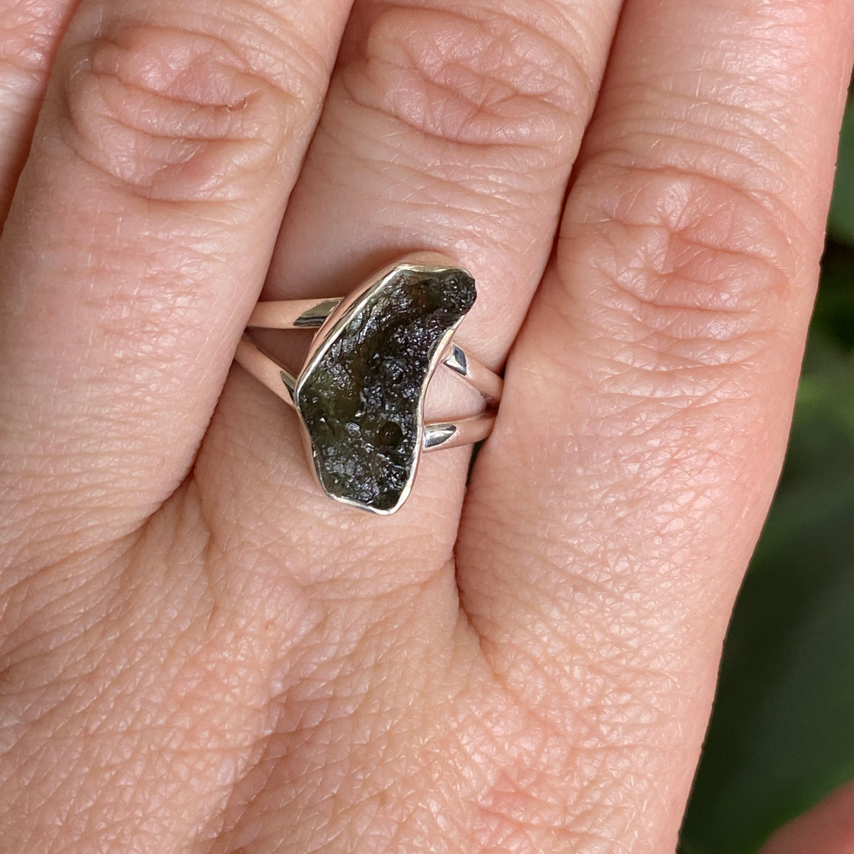 Moldavite Raw Split Band Ring Size 8 KRGJ3358