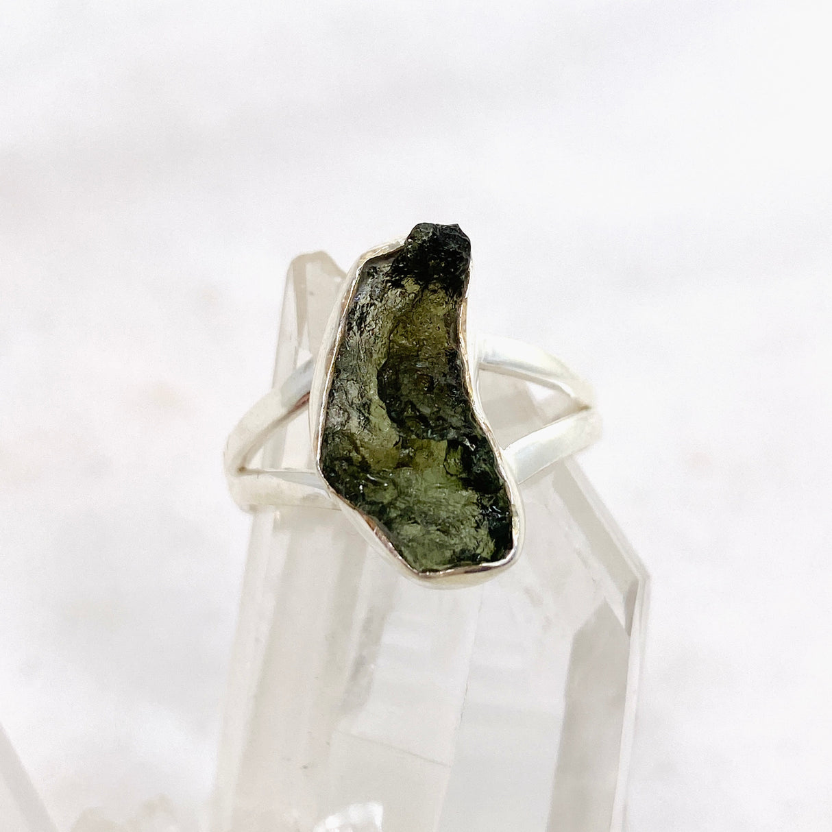 Moldavite Raw Split Band Ring Size 8 KRGJ3358