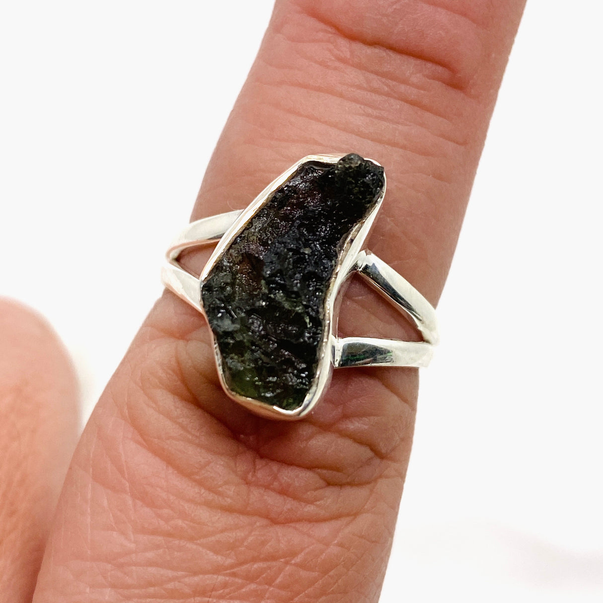 Moldavite Raw Split Band Ring Size 8 KRGJ3358