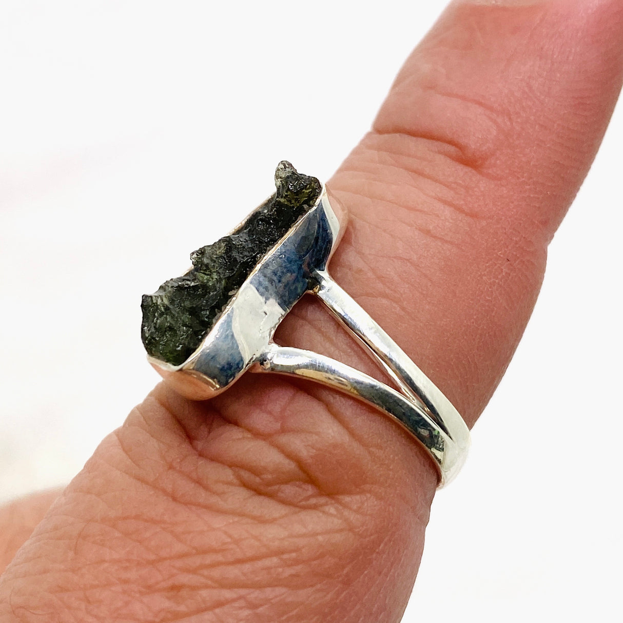 Moldavite Raw Split Band Ring Size 8 KRGJ3358