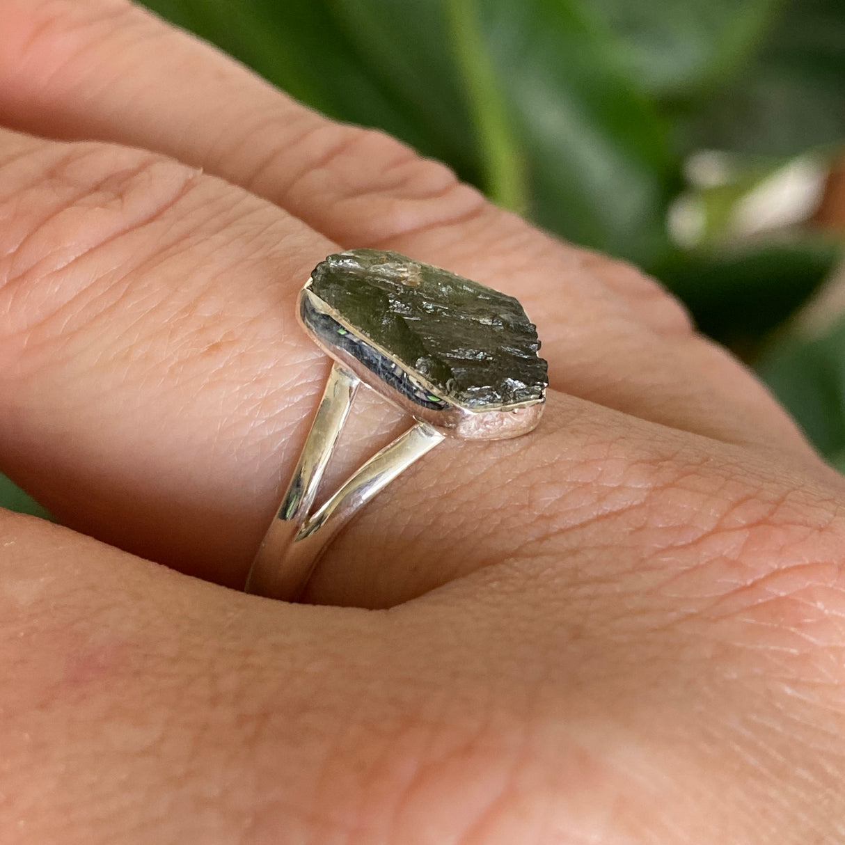 Moldavite Raw Split Band Ring Size 9 KRGJ3359