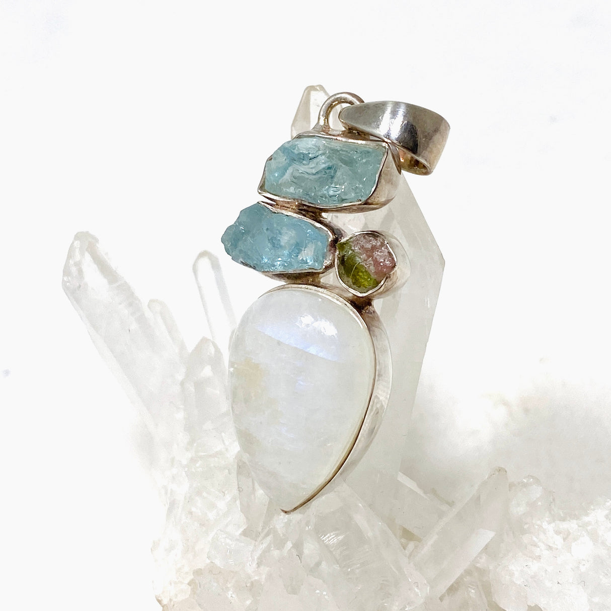 Moonstone multi-stone pendant with Aquamarine and Watermelon Tourmaline KPGJ1521