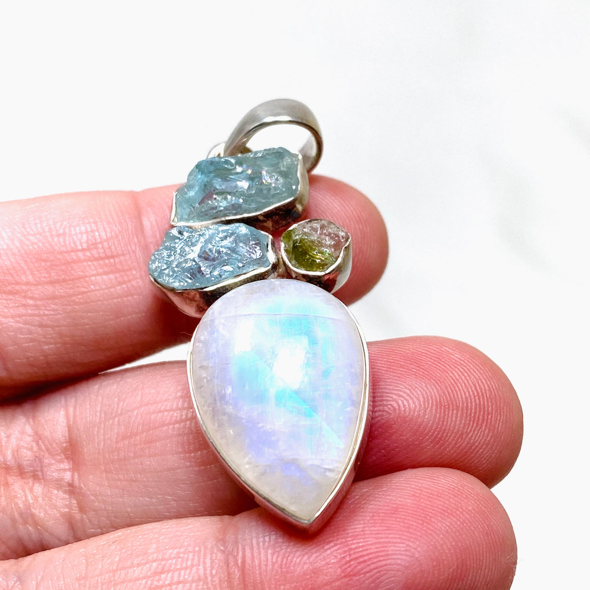 Moonstone multi-stone pendant with Aquamarine and Watermelon Tourmaline KPGJ1521