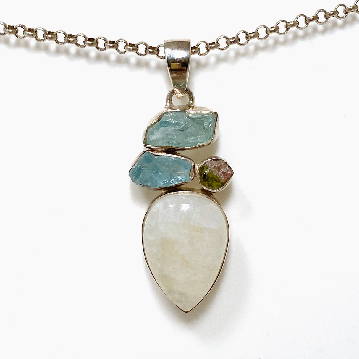 Moonstone multi-stone pendant with Aquamarine and Watermelon Tourmaline KPGJ1521