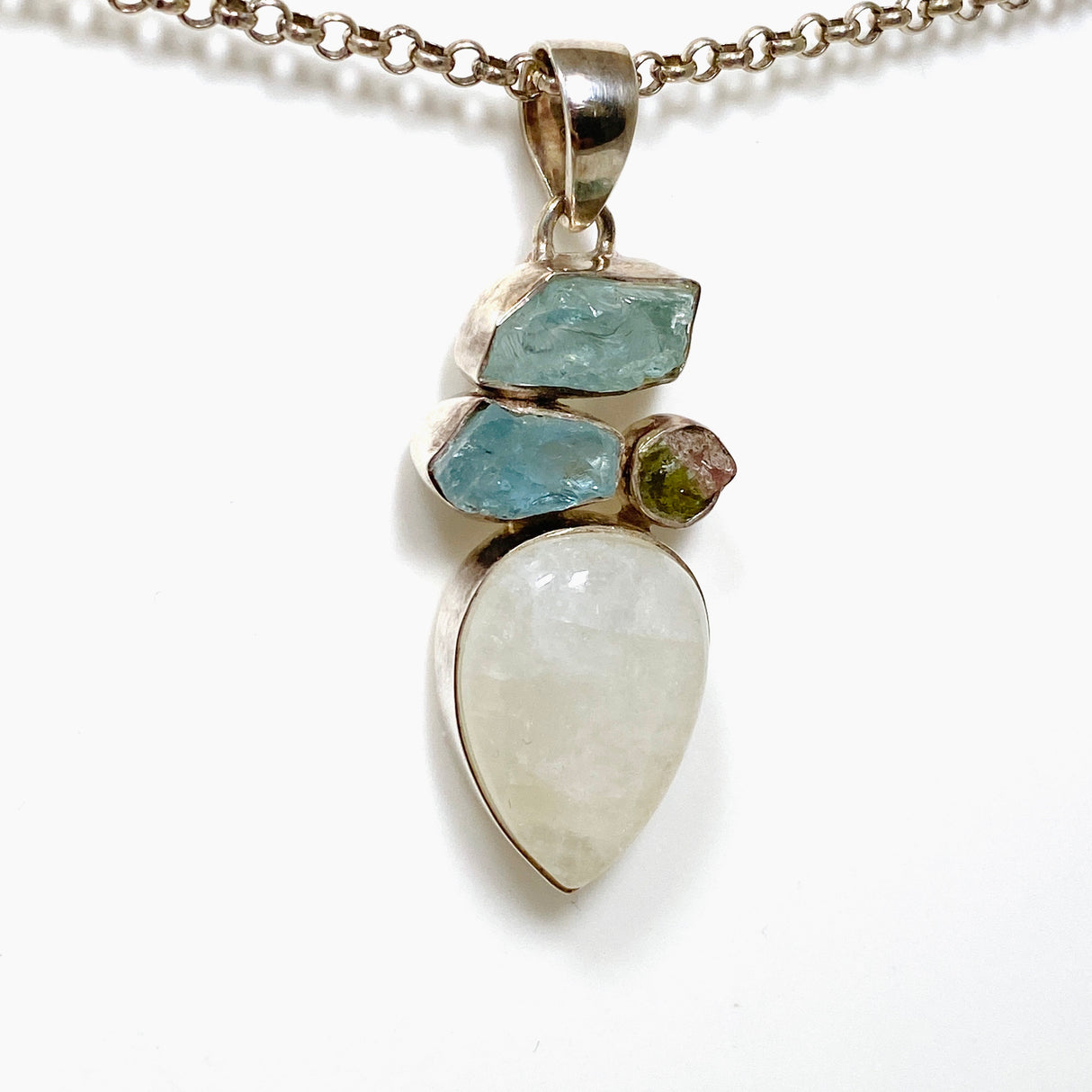 Moonstone multi-stone pendant with Aquamarine and Watermelon Tourmaline KPGJ1521