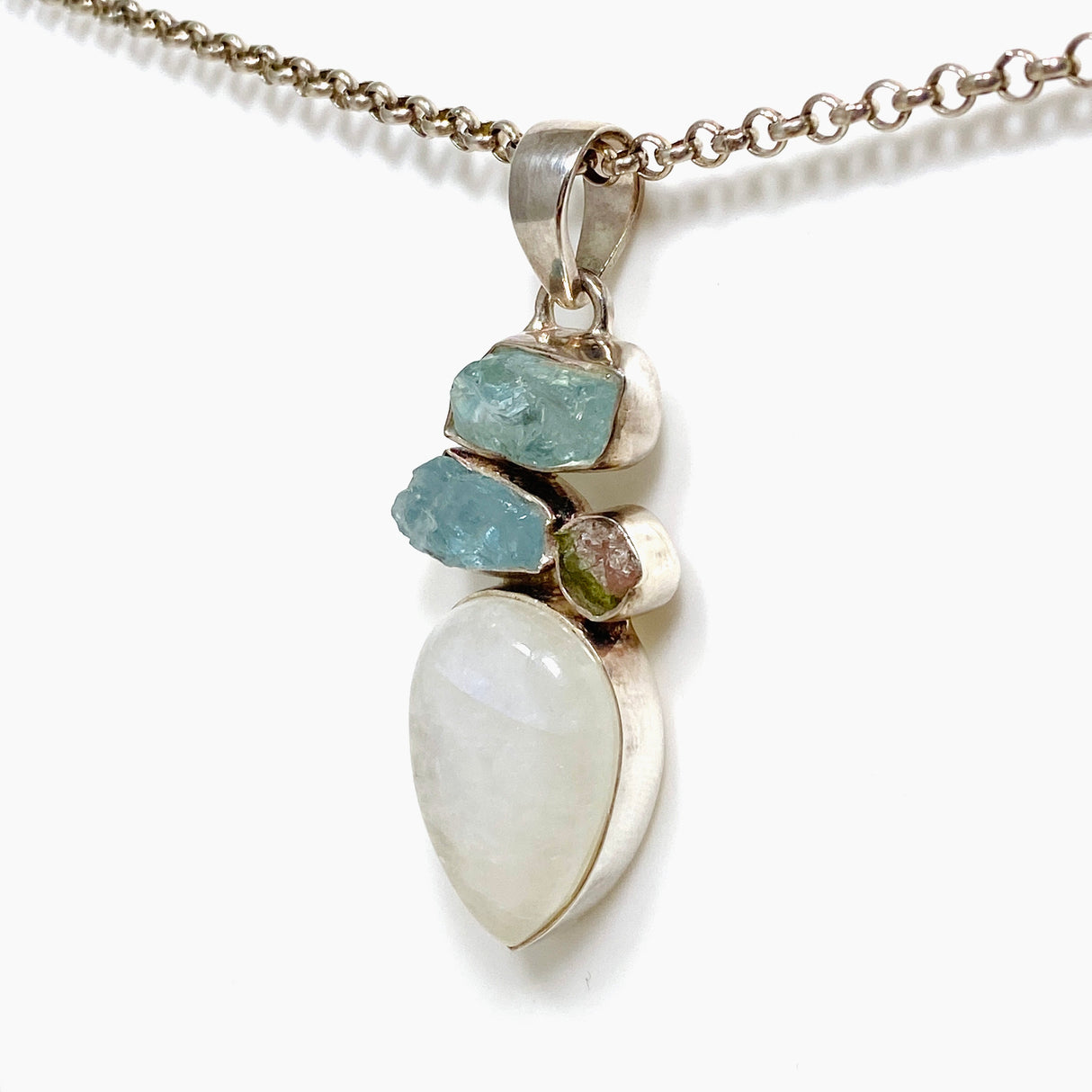 Moonstone multi-stone pendant with Aquamarine and Watermelon Tourmaline KPGJ1521