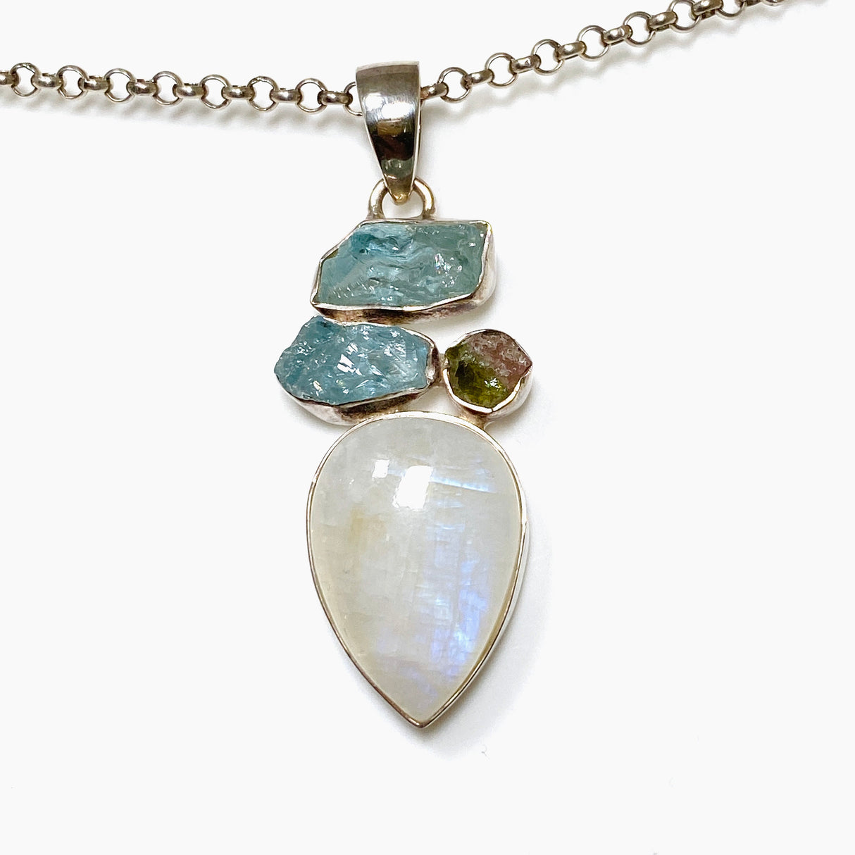 Moonstone multi-stone pendant with Aquamarine and Watermelon Tourmaline KPGJ1521