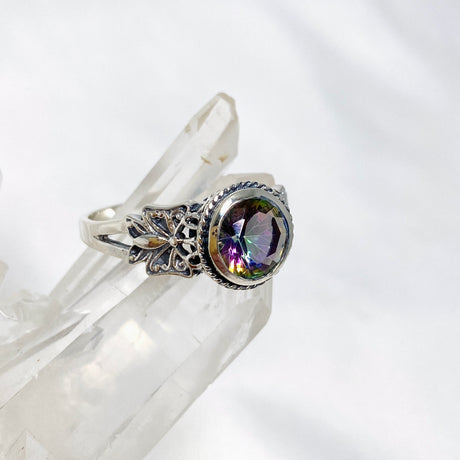 Mystic Topaz Faceted Round Ring in a Decorative Setting R3671