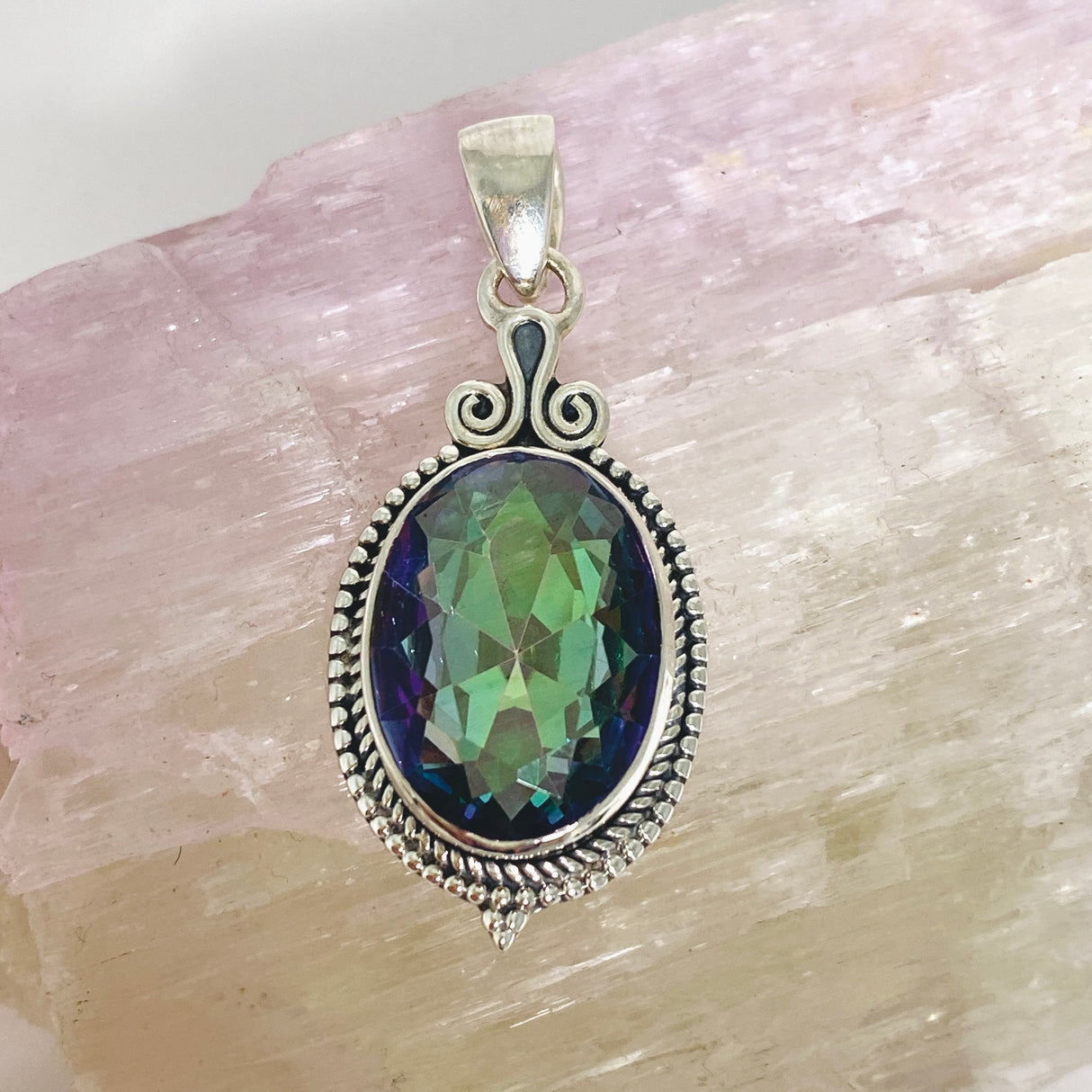 Mystic Topaz Oval Faceted Boho Pendant KPGJ4586