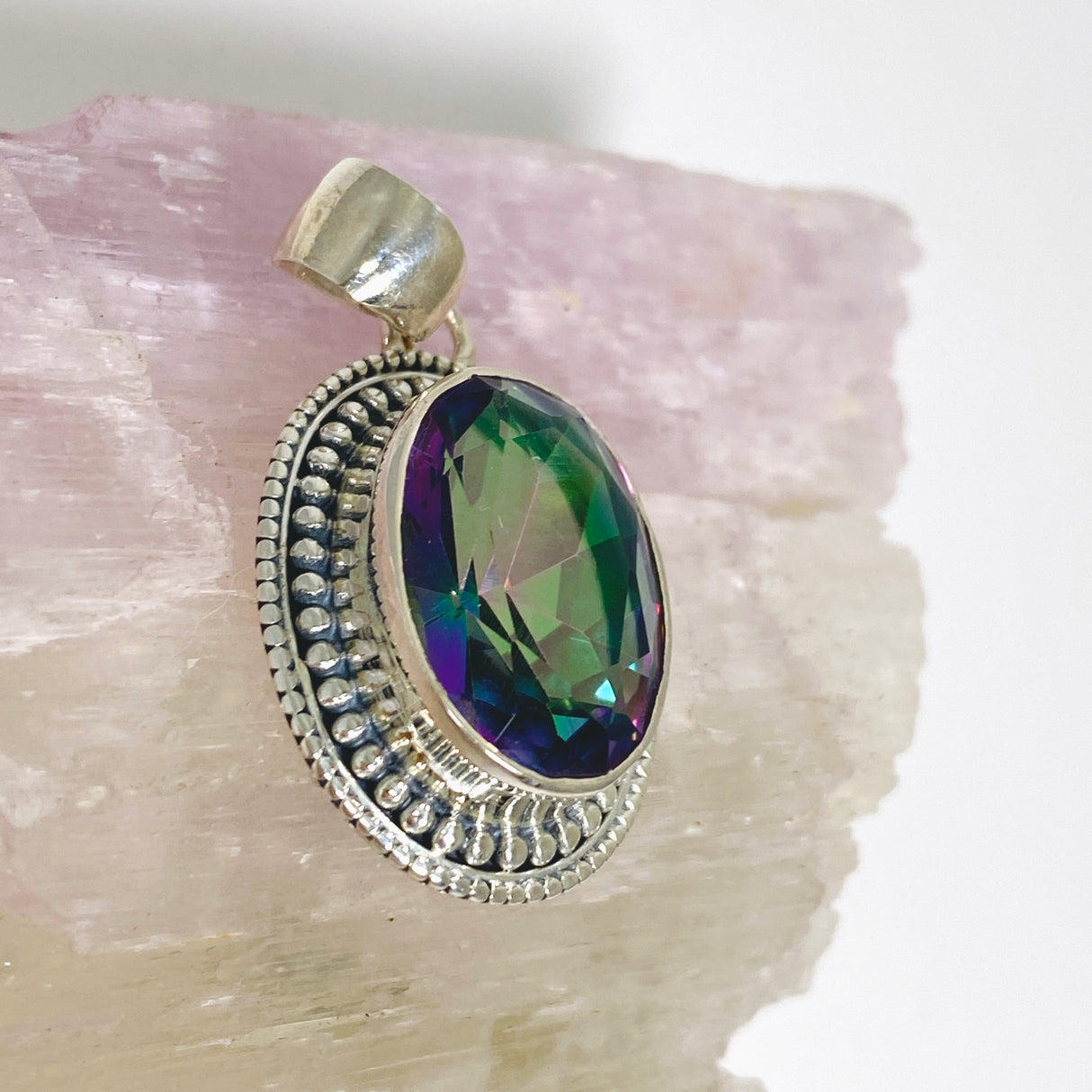 Mystic Topaz Oval Faceted Boho Pendant KPGJ4587