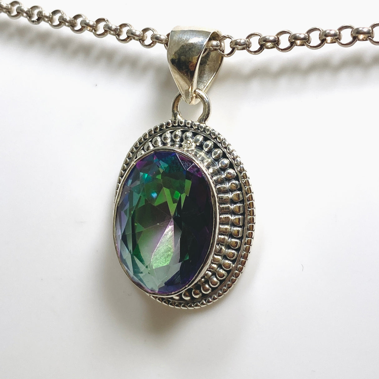 Mystic Topaz Oval Faceted Boho Pendant KPGJ4587