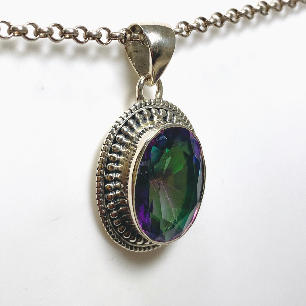 Mystic Topaz Oval Faceted Boho Pendant KPGJ4587