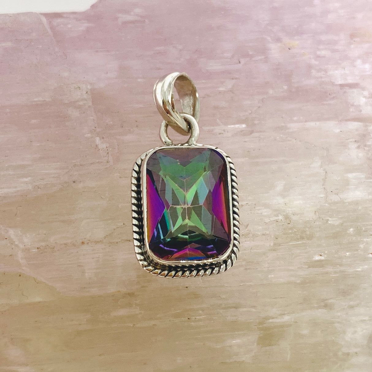 Mystic Topaz Rectangular Faceted Boho Pendant KPGJ4591