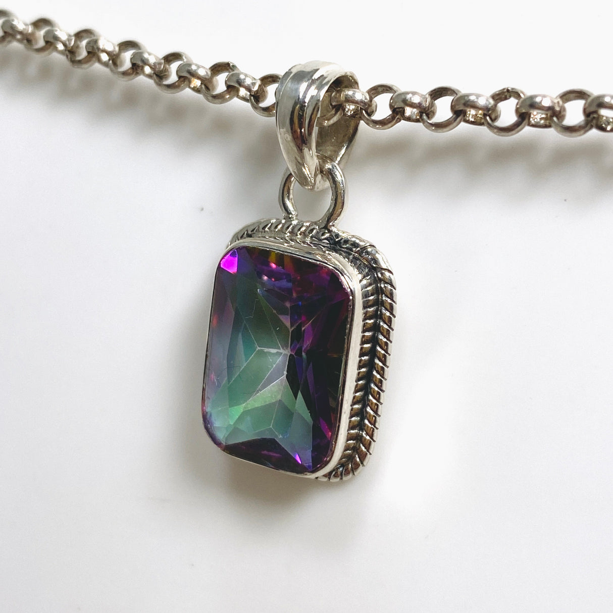 Mystic Topaz Rectangular Faceted Boho Pendant KPGJ4591