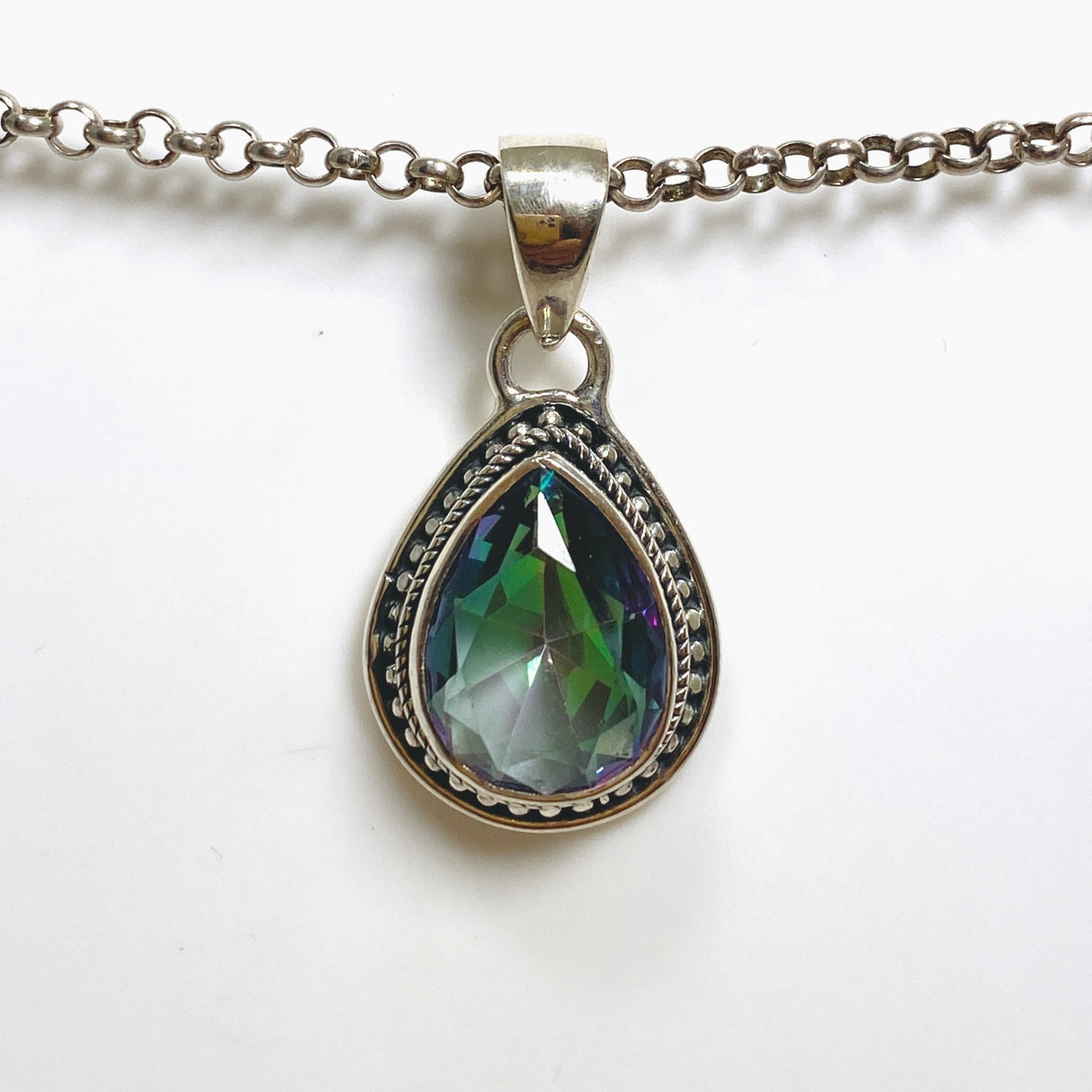 Mystic Topaz Teardrop Faceted Boho Pendant KPGJ4590