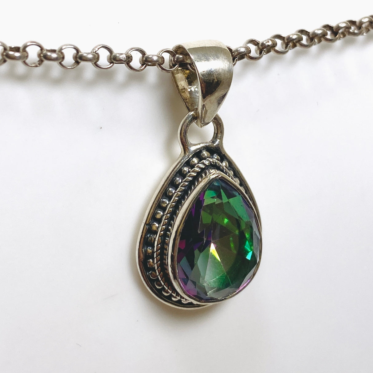 Mystic Topaz Teardrop Faceted Boho Pendant KPGJ4590