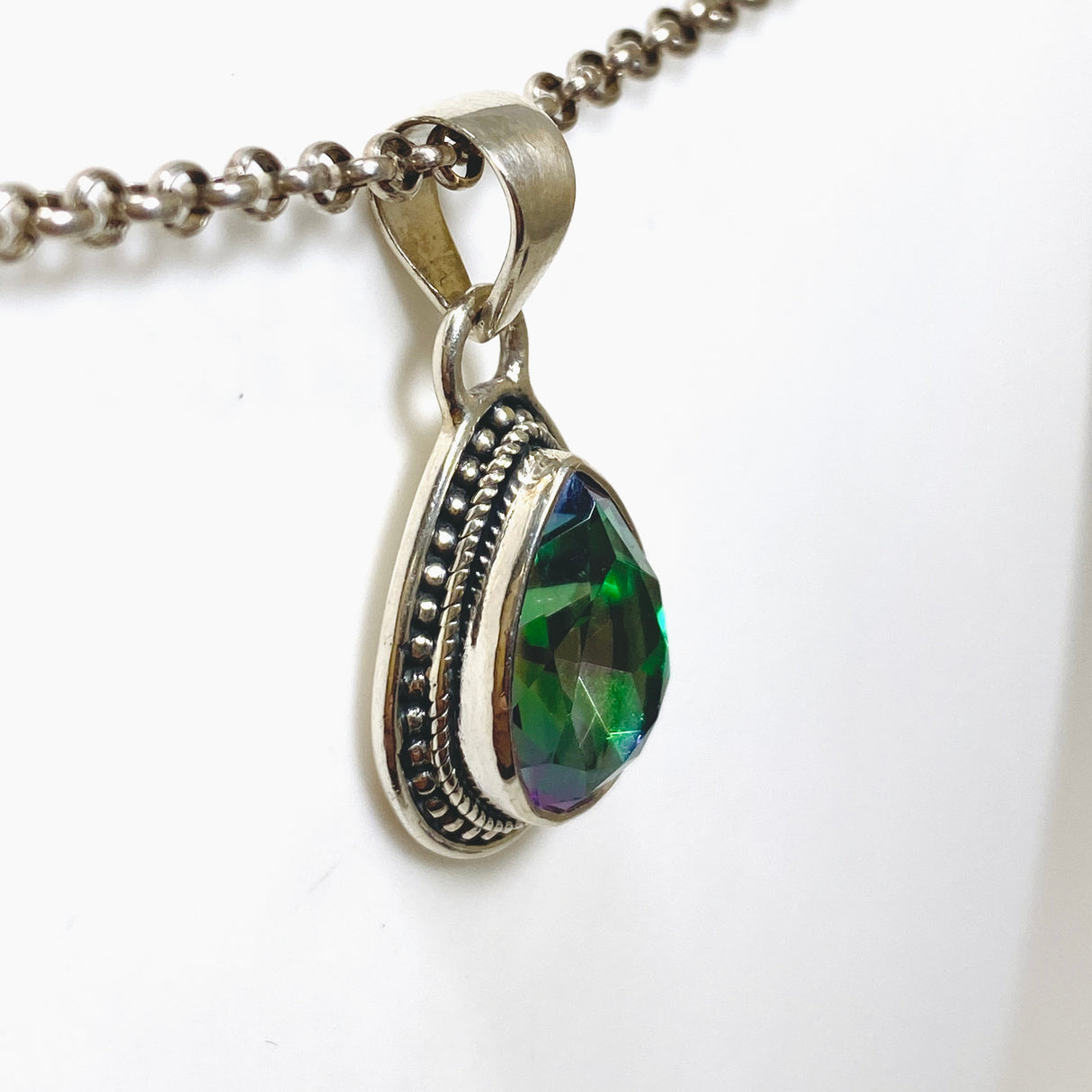 Mystic Topaz Teardrop Faceted Boho Pendant KPGJ4590