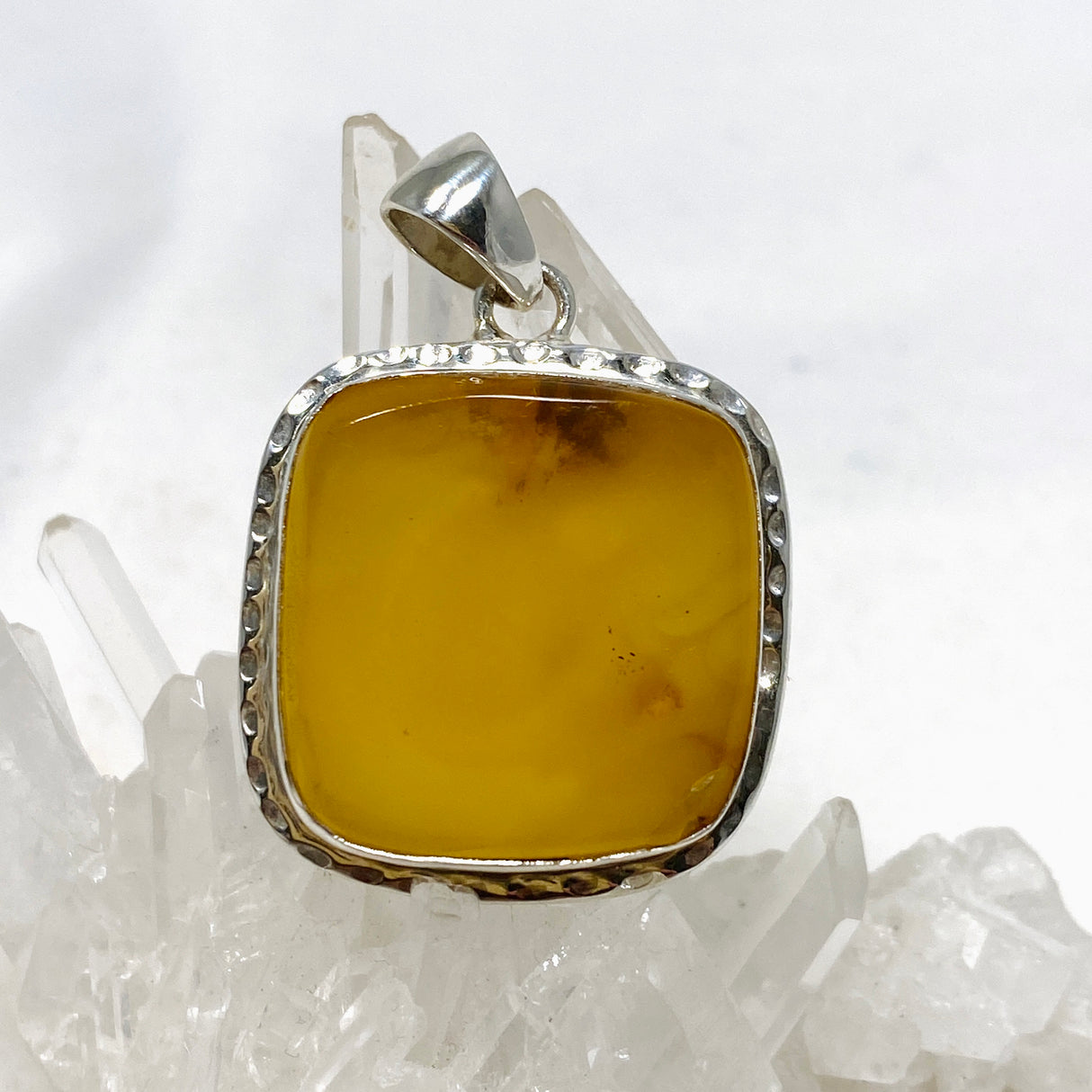 Natural Amber Square Pendant in a Hammered Setting KPGJ4339