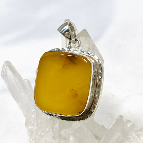 Natural Amber Square Pendant in a Hammered Setting KPGJ4339