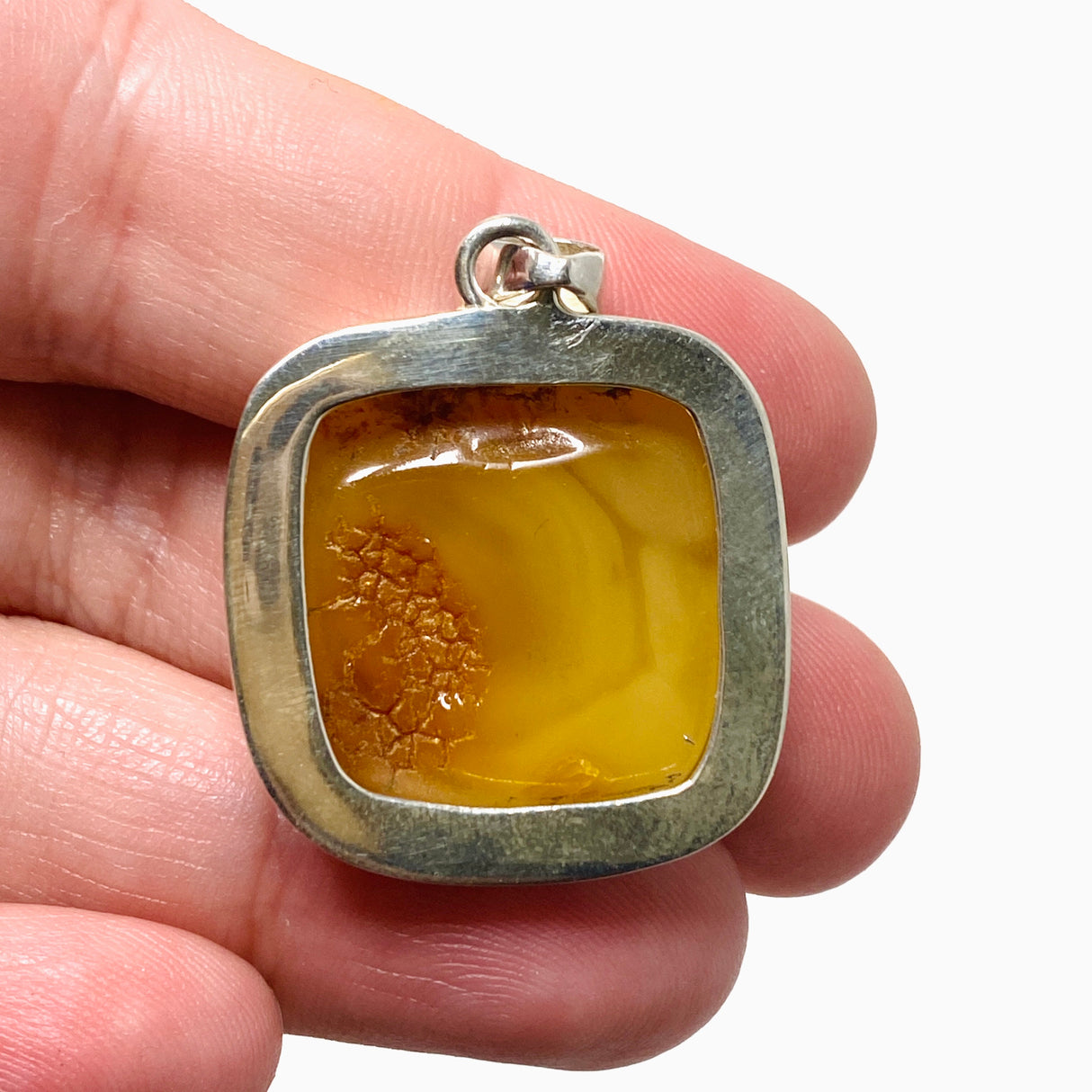 Natural Amber Square Pendant in a Hammered Setting KPGJ4339