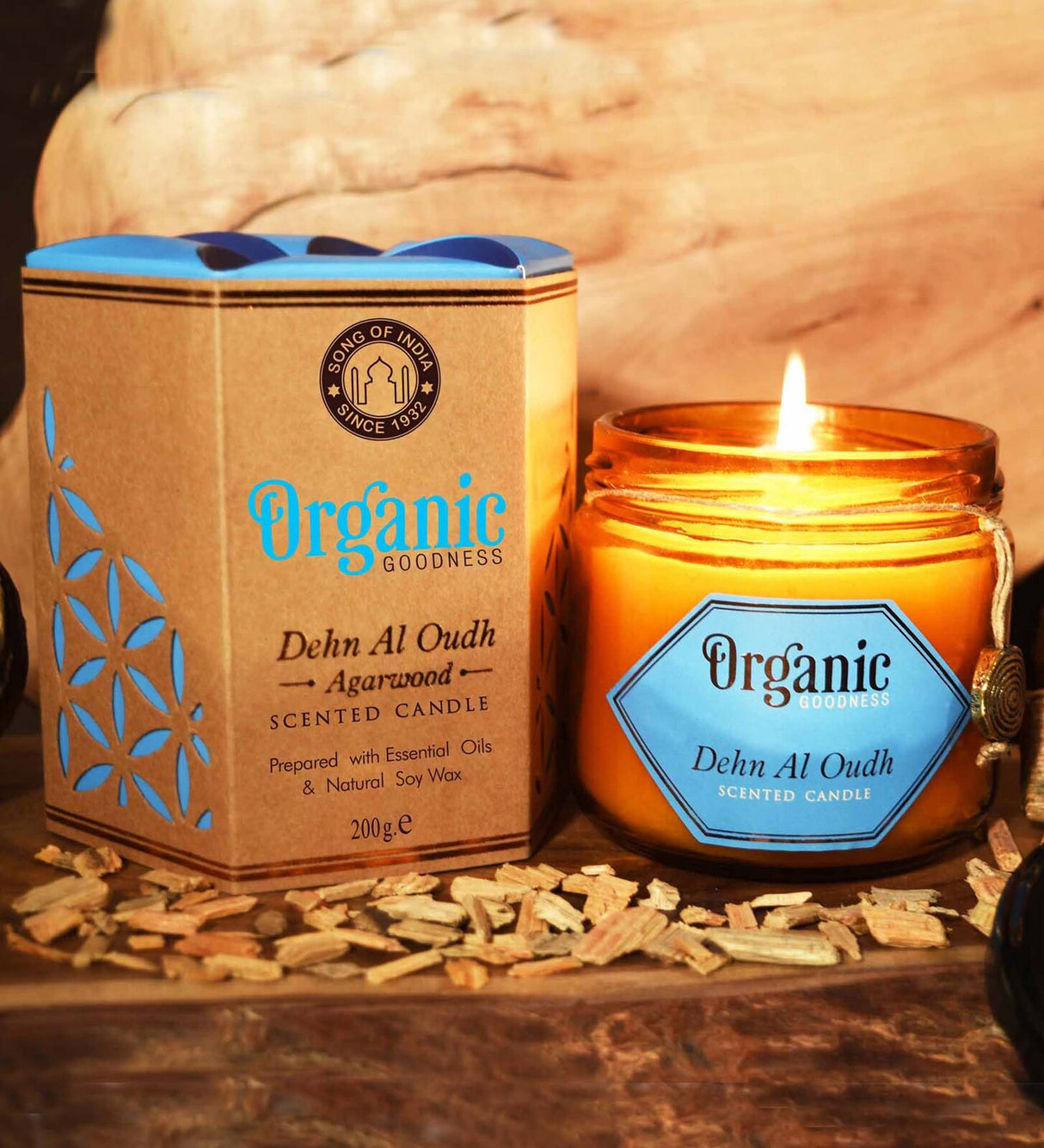 Organic Goodness Soy Candle AGARWOOD Dehn Al Oodh In Amber Glass Jar
