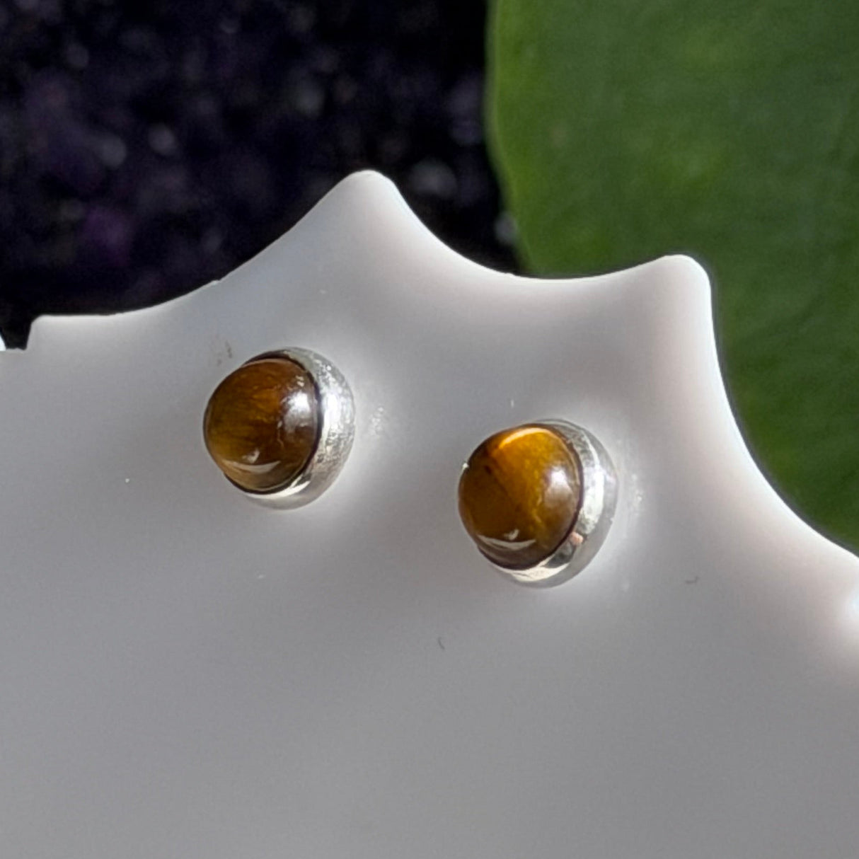 Golden Tiger's Eye Round Cabochon Bezel Set Stud Earrings PSE024