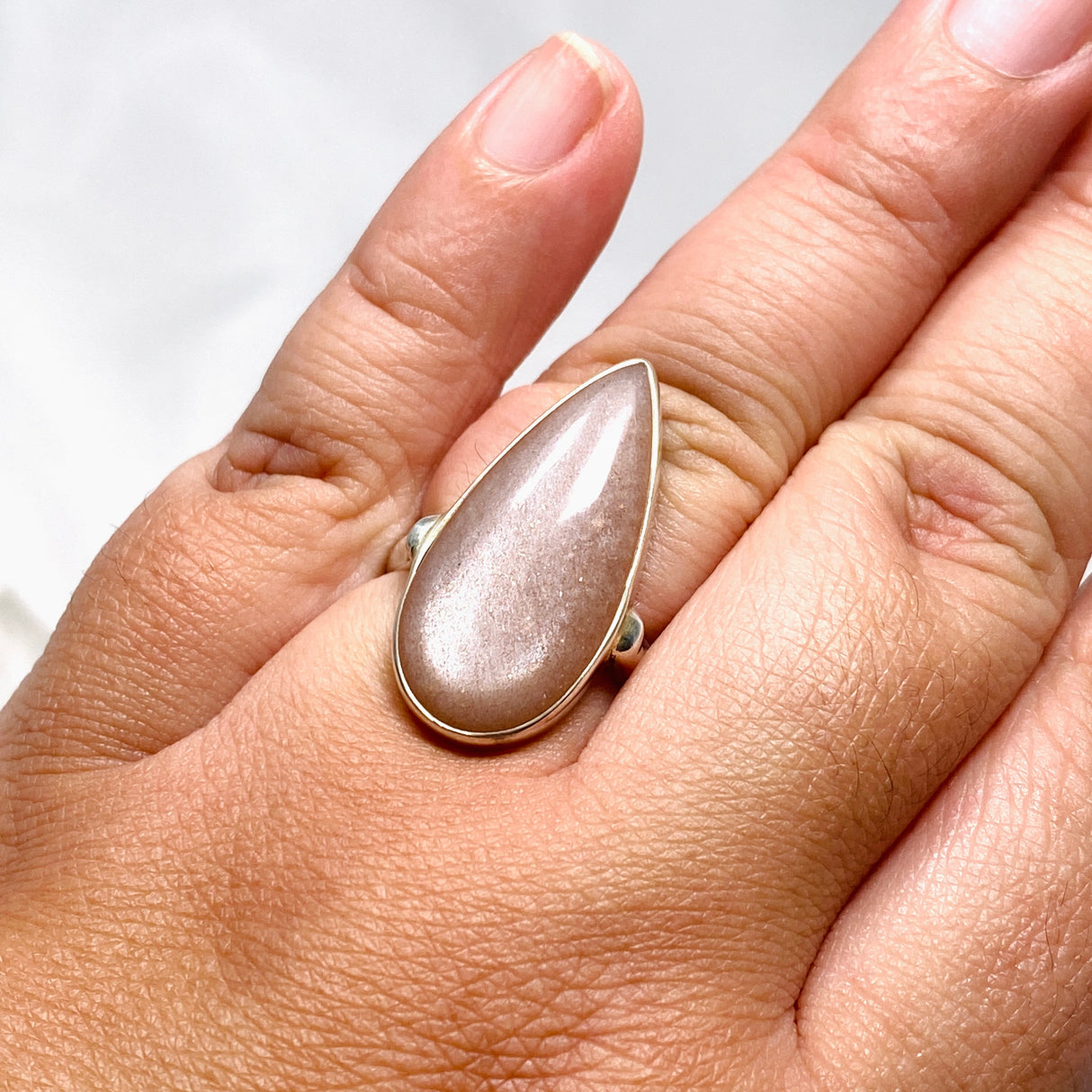 Peach Moonstone Teardrop Ring Size 10 KRGJ2199