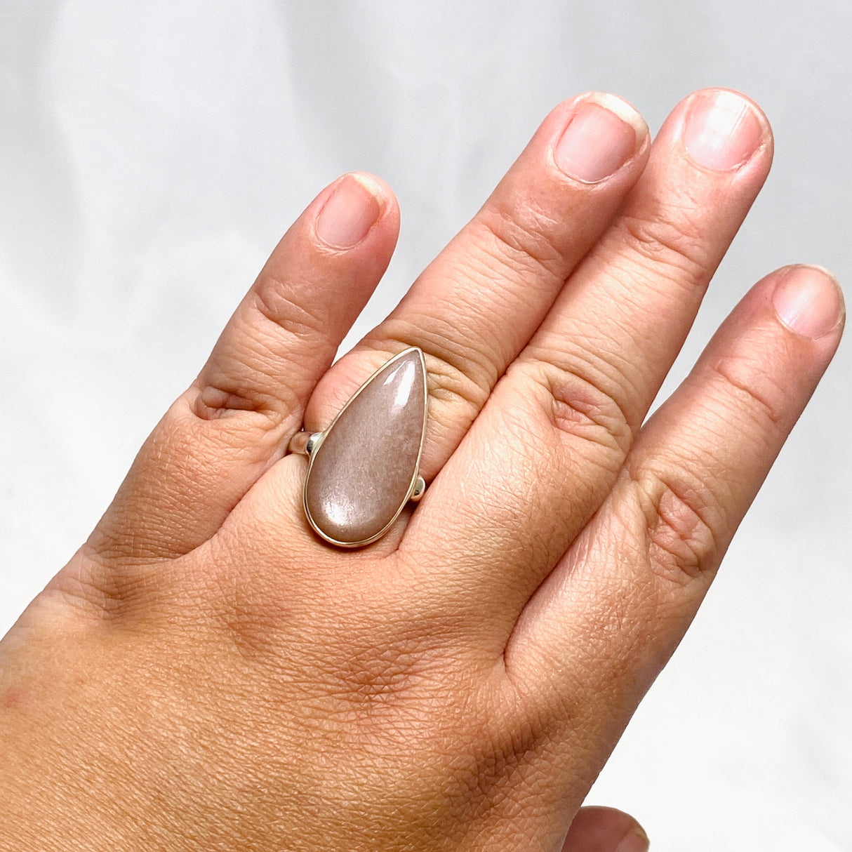 Peach Moonstone Teardrop Ring Size 10 KRGJ2199