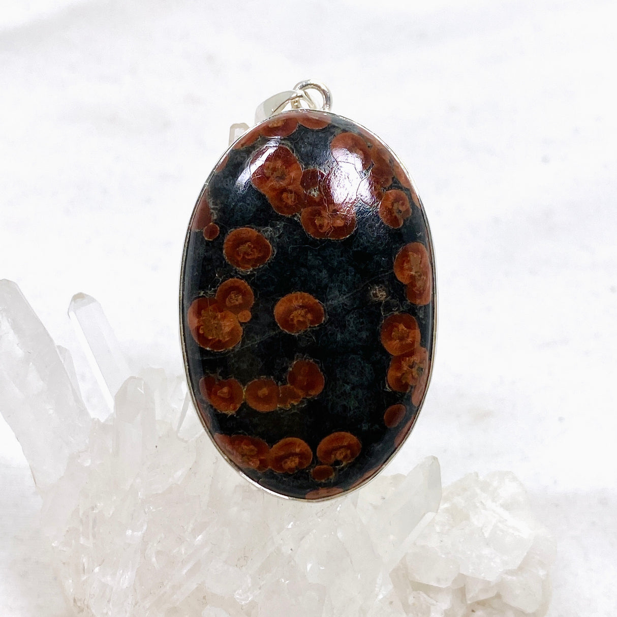 Peanut Obsidian (Perlite) Oval Cabochon Pendant in a Hammered Setting KPGJ4769