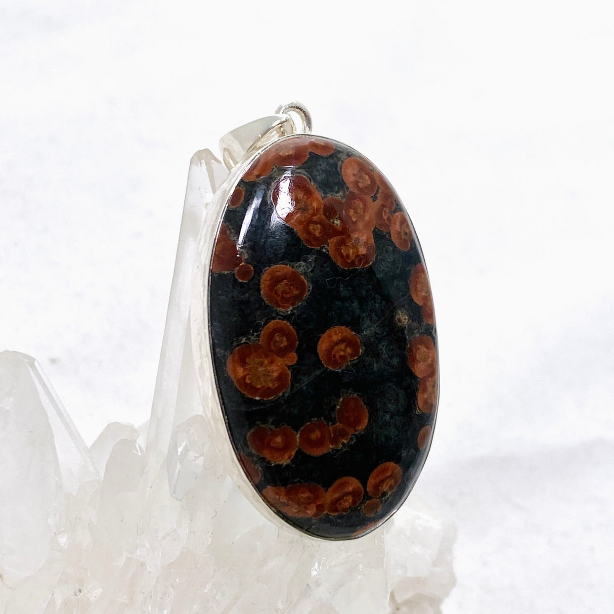 Peanut Obsidian (Perlite) Oval Cabochon Pendant in a Hammered Setting KPGJ4769