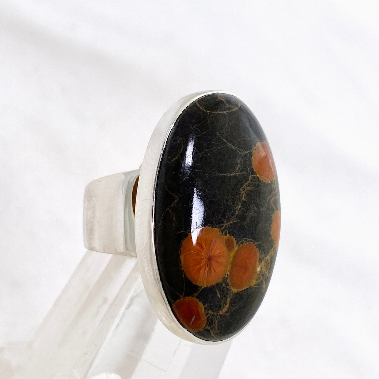 Peanut Obsidian (Perlite) Oval Cabochon Ring Size 8 KRGJ3347