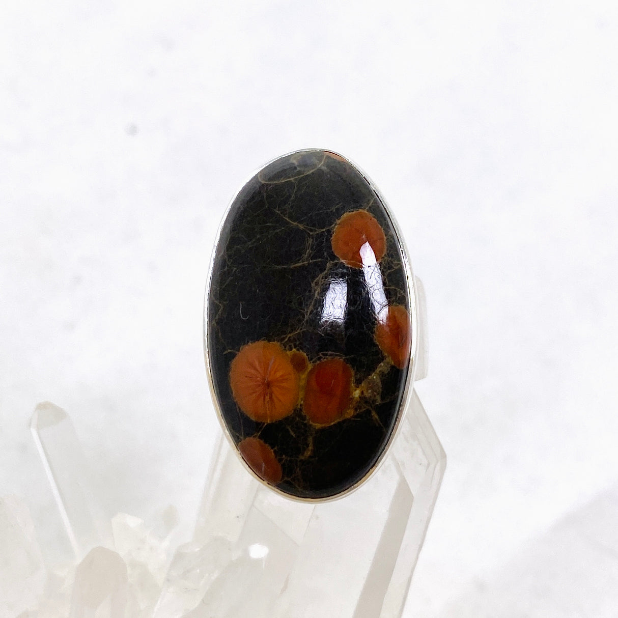 Peanut Obsidian (Perlite) Oval Cabochon Ring Size 8 KRGJ3347