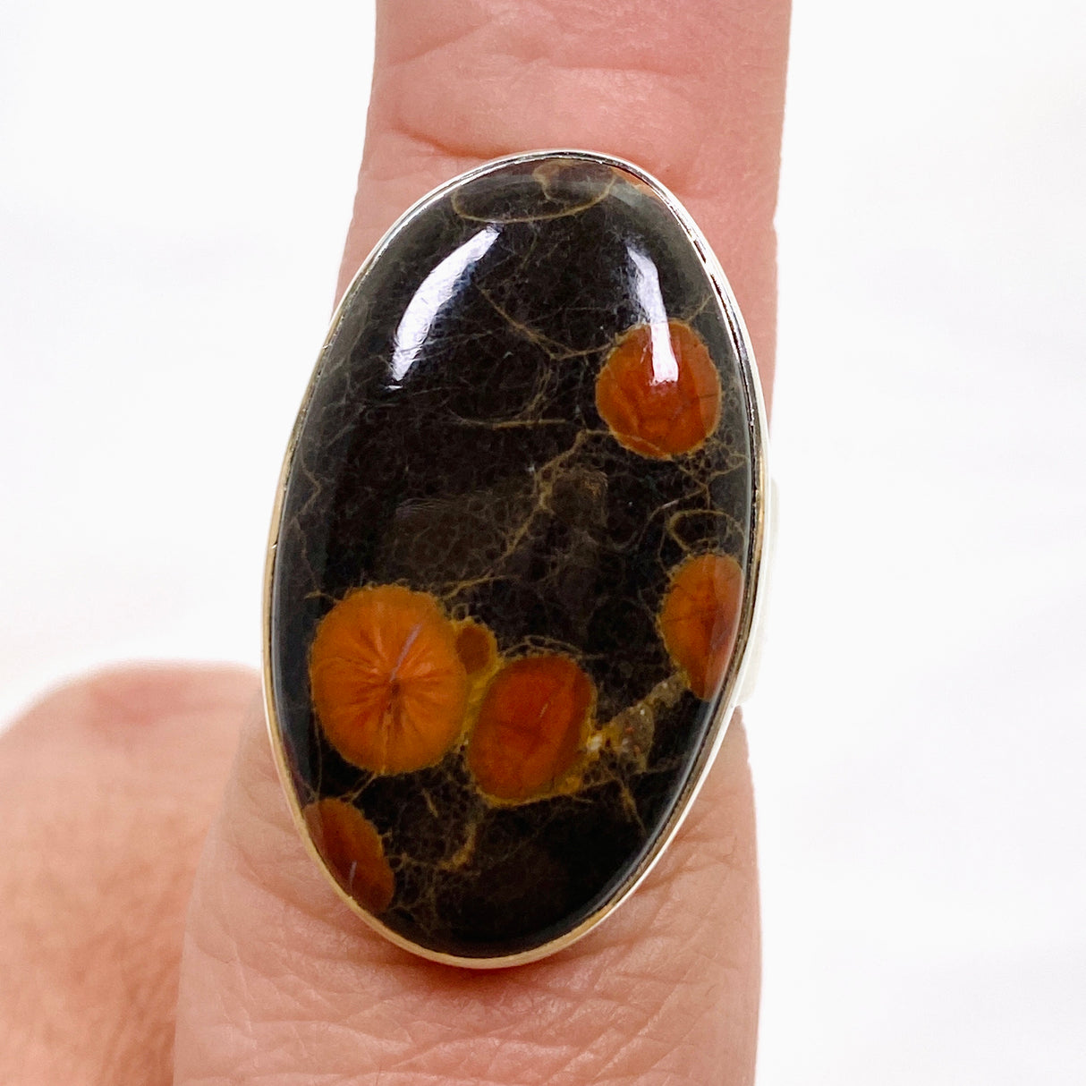 Peanut Obsidian (Perlite) Oval Cabochon Ring Size 8 KRGJ3347