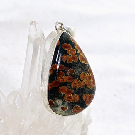 Peanut Obsidian (Perlite) Teardrop Cabochon Pendant in a Hammered Setting KPGJ4767