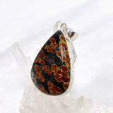 Peanut Obsidian (Perlite) Teardrop Cabochon Pendant in a Hammered Setting KPGJ4767