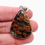 Peanut Obsidian (Perlite) Teardrop Cabochon Pendant in a Hammered Setting KPGJ4767