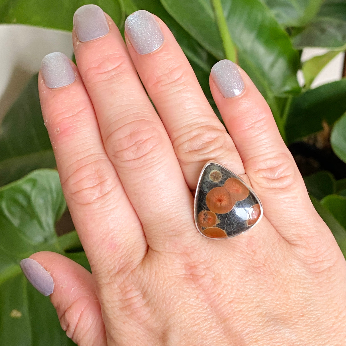 Peanut Obsidian (Perlite) Teardrop Cabochon Ring Size 7 KRGJ3348