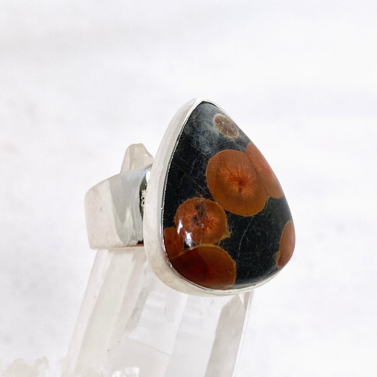 Peanut Obsidian (Perlite) Teardrop Cabochon Ring Size 7 KRGJ3348