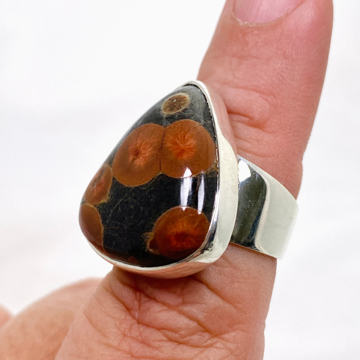 Peanut Obsidian (Perlite) Teardrop Cabochon Ring Size 7 KRGJ3348