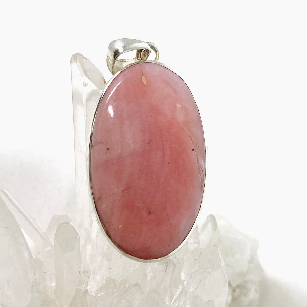 Pink Opal Oval Cabochon Pendant in a Hammered Setting KPGJ4668