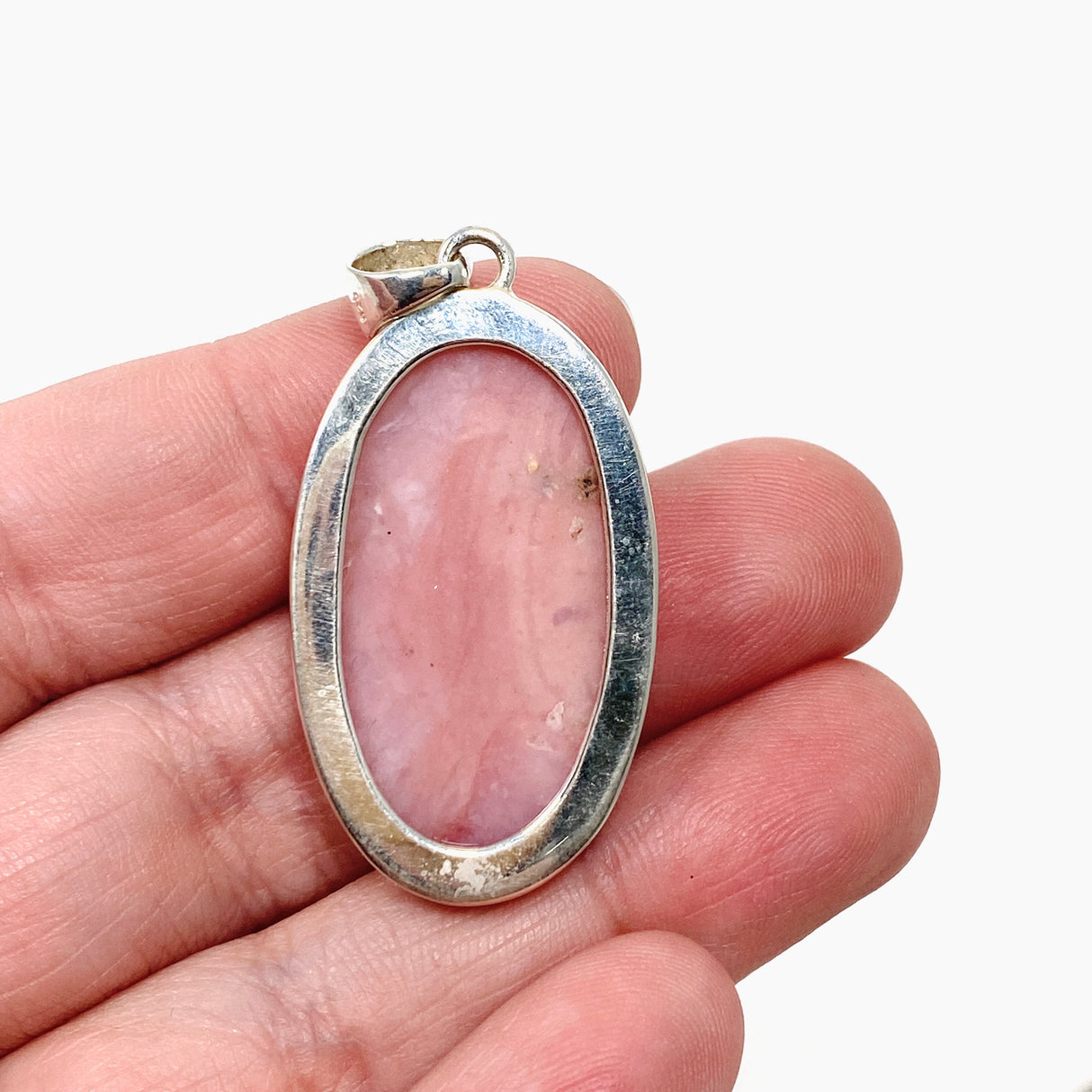 Pink Opal Oval Cabochon Pendant in a Hammered Setting KPGJ4668