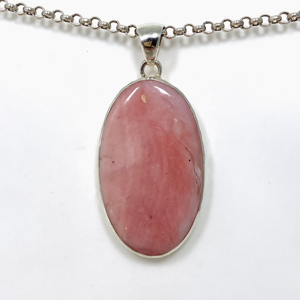 Pink Opal Oval Cabochon Pendant in a Hammered Setting KPGJ4668